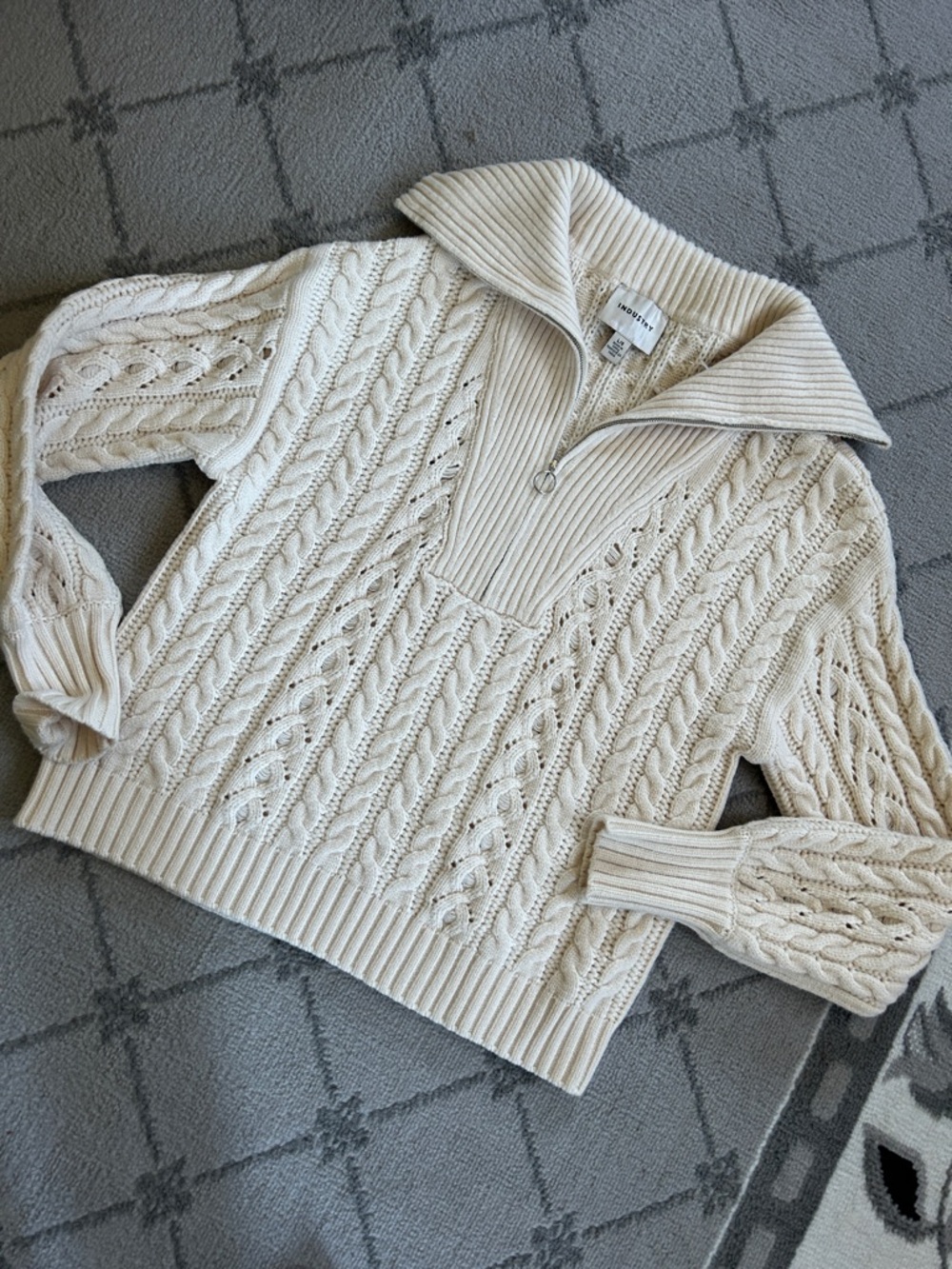 Industry Cable-Knit Half-Zip Funnel Sweater in Cream NWOT